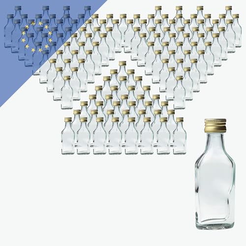 Verpackungsstadl 200x Schnapsflaschen 20ml PP18 gold – Hochwertige, wiederverwendbare Glasflasche, ideal für Hochzeiten und Parties – Leicht und robust (200 Stk.) von Verpackungsstadl