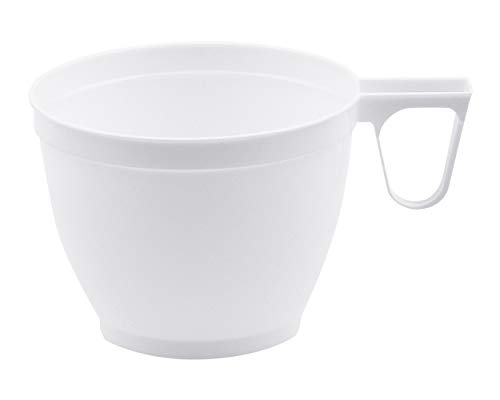 120 Stk. Einweg-Kaffeetasse Henkeltasse, 180ml mit geschlossenem Griff, PS, weiß von Verpackungsteam