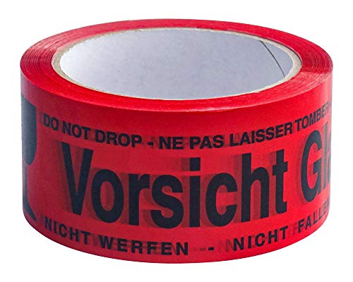 3 Stk. 1-PACK Packband Klebeband OPP-919NN, 50mmx66m, rot mit Aufdruck VORSICHT GLAS / TOP-Klebeband in NO-NOISE Ausführung von Verpackungsteam