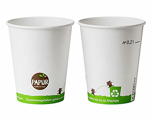 FALAMBI 750 Stk. Bio Heissgetränkebecher Pappbecher PAPUR 80mm Ø mit Eichstrich 200 ml/PAPUR bedeutet `pures Papier`. Weltweit ist das die umweltfreundlichste Variante für Einwegbecher. von FALAMBI