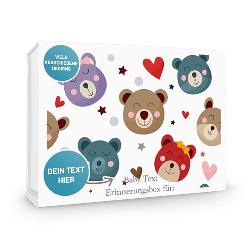Verpackungswelt Erinnerungsbox Baby personalisiert | 31x22x10 cm | Geschenk-Box mit Magnet-Verschluss & Teddy-Motiv | Baby-Box zur Geburt & Taufe | Personalisierte Geschenk-Verpackung in Weiß von Verpackungswelt