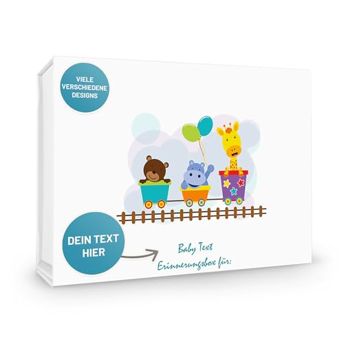 Verpackungswelt Erinnerungsbox Baby personalisiert | 31x22x10 cm | Geschenk-Box mit Magnet-Verschluss & Tier-Motiv | Baby-Box zur Baby Party, Geburt & Taufe | Personalisierte Geschenk-Verpackung Weiß von Verpackungswelt