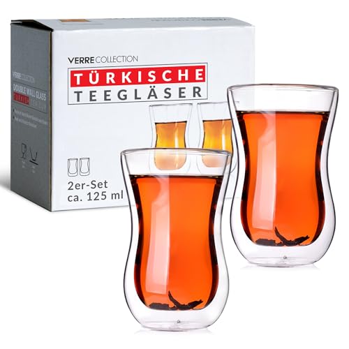 Original Turkish Tea Glass 4.25 oz Cups, Set of 2 – Insulated Thermal Double Wall Glass – Verre Collection von Verre Collection