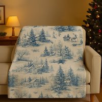 Samt-Plüsch-Decke, Blaue Chinoiserie Toile Winterszene Samt-Plüsch-Decke, Blaue Chinoiserie Toile Winterszene von VerroVibeDesign