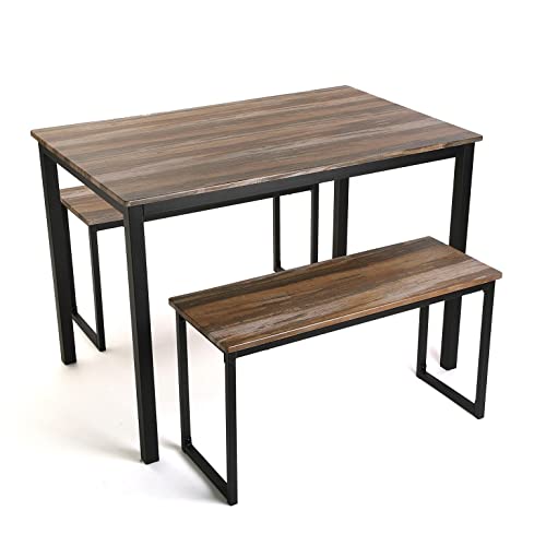 Versa Taline Esstisch mit Zwei Bänken, Maßnahmen (H x L x B) 76 x 70 x 110 cm, Holz und Metall, Farbe: Schwarz von Versa