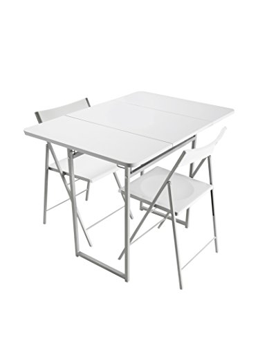 Versa Andrea Tisch und zwei Stühle für Küche, Terrasse, Garten, Balkon oder Esszimmer, Tisch und Stühle, , Maßnahmen (H x L x B) 80 x 70 x 100 cm, Metall und PVC, Farbe: Weiß von Versa