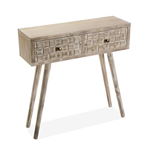 Versa Anish Schmales Möbelstück für den Eingangsbereich oder Flur, Moderner Konsolentisch, mit 2 Schubladen, Maßnahmen (H x L x B) 81,5 x 25 x 80 cm, Holz, Farbe: Braun und Grau von Versa