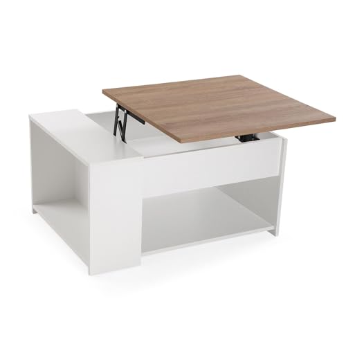 Versa Ausziehbarer Couchtisch, Industrie-Stil, 42 x 80 x 60 cm, MDF und Metall, Weiß von Versa