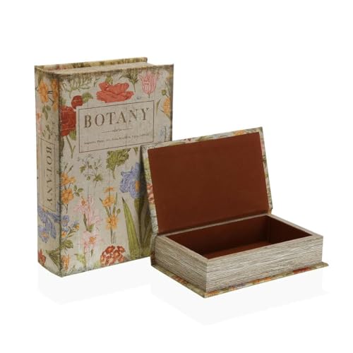 Versa Botany Dekorative Box Buch Leinwand Holz MDF 7 x 27 x 18 cm von Versa