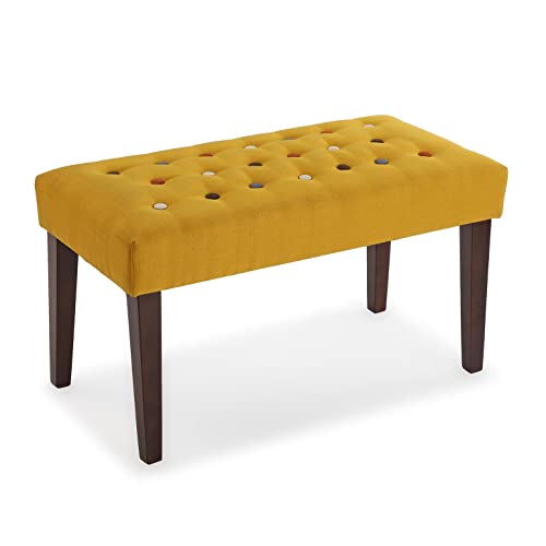 Versa Botones Hocker für das Schlafzimmer, Bank für den Flur oder Eingang, Bunt, Maßnahmen (H x L x B) 43 x 40 x 80 cm, Baumwolle und Holz, Farbe: Gelb von Versa