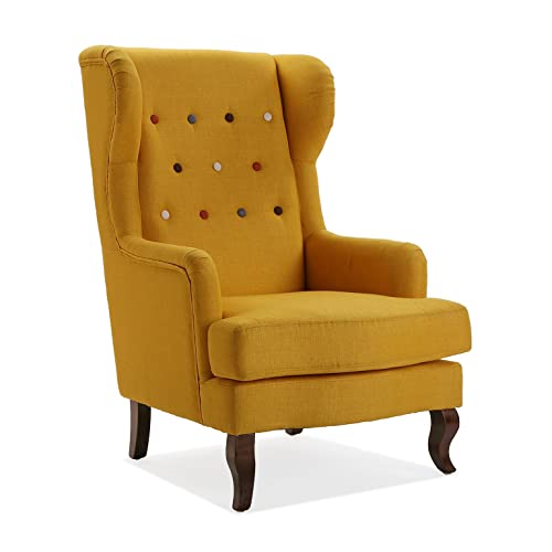 Versa Botones Sessel für Wohnzimmer, Schlafzimmer oder Esszimmer, bequemer und Anderer Sessel, mit Armlehnen, Maßnahmen (H x L x B) 103 x 62 x 68 cm, Baumwolle und Holz, Farbe: Gelb von Versa