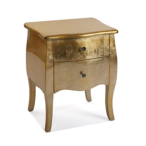 Versa Cagliari Nachttisch Kleiner oder zusätzlicher Tisch für das Schlafzimmer oder das Wohnzimmer, mit 2 Schubladen, Maßnahmen (H x L x B) 60 x 39 x 50 cm, Holz, Farbe: Golden von Versa