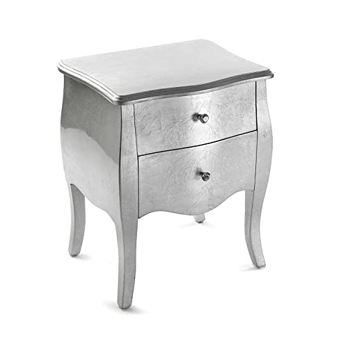 Versa Cagliari Nachttisch oder zusätzlicher Tisch für das Schlafzimmer oder Wohnzimmer, mit 2 Schubladen, Maßnahmen (H x L x B) 60 x 39 x 50 cm, Holz, Farbe: Silber von Versa