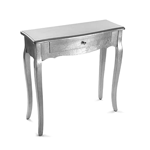 Versa Cagliari Schmales Möbelstück für den Eingangsbereich oder Flur, Moderner Konsolentisch, mit 1 Schublade, Maßnahmen (H x L x B) 80 x 30 x 80 cm, Holz, Farbe: Silber von Versa