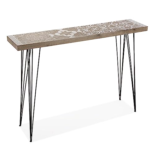 Versa Dallas Schmales Möbelstück für den Eingangsbereich oder Flur, Moderner Konsolentisch, Maßnahmen (H x L x B) 80 x 25 x 110 cm, Holz und Metall, Farbe: Braun und weiß von Versa