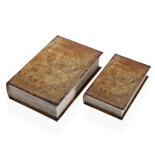 Versa Dekorative Box Buch Weltkarte Leinwand Holz MDF 7 x 27 x 18 cm von Versa
