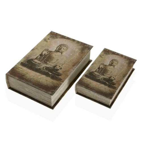 Versa Dekorative Buchbox Buddha Leinwand Holz MDF 7 x 27 x 18 cm von Versa