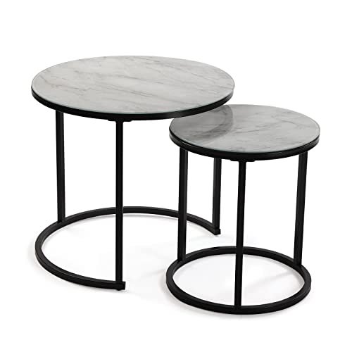 Versa Eiffelton Beistelltisch für das Wohnzimmer, Schlafzimmer oder die Küche. Moderner, niedriger Tisch, Satz von 2, Maßnahmen (H x L x B) 45 x 50 x 50 cm, Glas und Metall, Farbe: Weiß und Schwarz von Versa