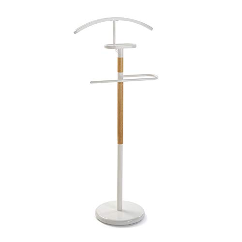 Versa Holstebro Moderner und multifunktionaler Herrendiener mit 2 Haken oder Aufhängern für Männer- oder Damenkleidung, Maßnahmen (H x L x B) 112 x 28,8 x 46,5 cm, Metall und Holz, Farbe: Weiß von Versa