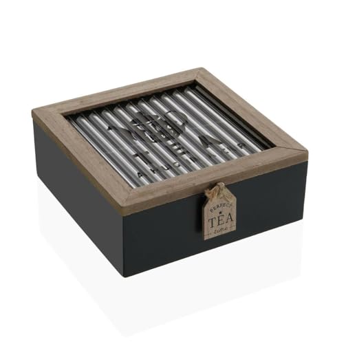 Versa Infusionsbox Schwarz Metall Holz MDF 16,5 x 16,5 x 6,5 cm von Versa