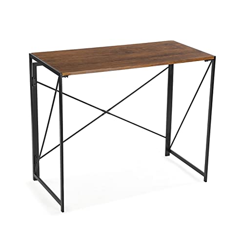 Versa Jack Schreibtisch für den Computer, Arbeitstisch Kompakter Tisch Büro, Klappbar, Maßnahmen (H x L x B) 74 x 45 x 90 cm, Holz und Metall, Farbe: Braun von Versa