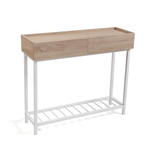 Versa Konsole mit 2 Schubladen, Industrie-Stil, 85 x 100 x 31,5 cm, MDF-Holz und Metall, Weiß von Versa