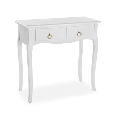 Versa Lyon Schmales Möbelstück für den Eingangsbereich oder Flur, Moderner Konsolentisch, mit 2 Schubladen, Maßnahmen (H x L x B) 77 x 35 x 80 cm, Holz, Farbe: Weiß von Versa