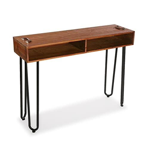 Versa Malak Schmales Möbelstück für den Eingangsbereich oder Flur, Moderner Konsolentisch, Maßnahmen (H x L x B) 35 x 120 x 9,9 cm, Holz und Metall, Farbe: Braun von Versa