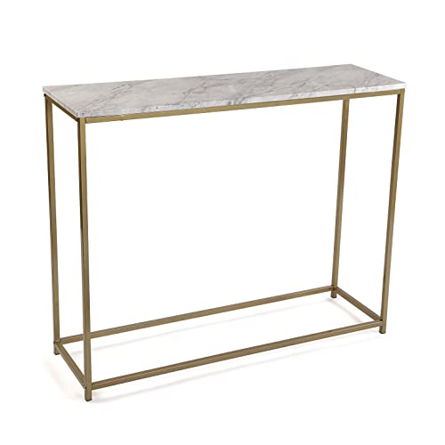 Versa Montpellier Schmales Möbelstück für den Eingangsbereich oder Flur, Moderner Konsolentisch, Maßnahmen (H x L x B) 81 x 30 x 100 cm, Holz und Metall, Farbe: Marmor und Gold von Versa