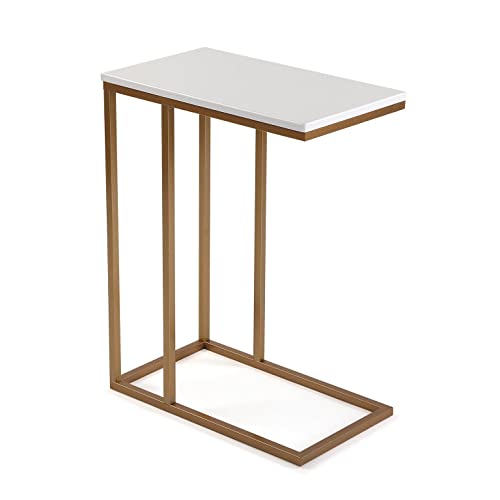 Versa Padua Beistelltisch für das Wohnzimmer, Schlafzimmer oder die Küche. Moderner, niedriger Tisch, Maßnahmen (H x L x B) 61 x 26 x 46 cm, Holz und Metall, Farbe: Gold und Weiß von Versa