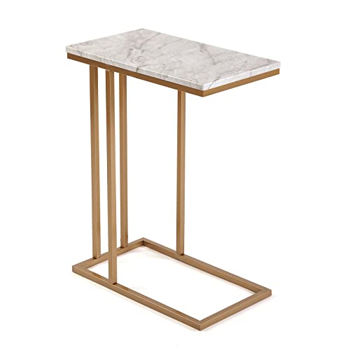 Versa Padua Beistelltisch für das Wohnzimmer, Schlafzimmer oder die Küche. Moderner, niedriger Tisch, Maßnahmen (H x L x B) 61 x 26 x 46 cm, Holz und Metall, Farbe: Marmor und Gold von Versa