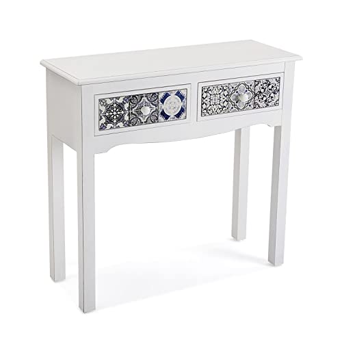 Versa Pireo Schmales Möbelstück für den Eingangsbereich oder Flur, Moderner Konsolentisch, mit 2 Schubladen, Maßnahmen (H x L x B) 78 x 30 x 81 cm, MDF Holz, Farbe: Weiß von Versa