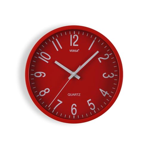 Versa Raven leise und dekorative Wanduhr, für Küche, Wohnzimmer oder Esszimmer – gut lesbar, Maße (H x L x B) 20 x 4,3 x 20 cm, Polypropylen, Rot von Versa