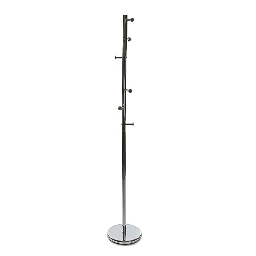 Versa Ruan Minimalistischer Garderobenständer für den Eingangsbereich, mit 6 Haken oder Kleiderbügeln für Kleidung oder Taschen, Maßnahmen (H x L x B) 174 x 28 x 28 cm, Metall, Farbe: Silber von Versa