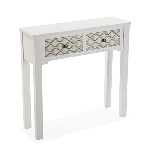 Versa Safira Schmales Möbelstück für den Eingangsbereich oder Flur, Moderner Konsolentisch, mit 2 Schubladen, Maßnahmen (H x L x B) 79 x 25 x 80 cm, Holz, Farbe: Weiß und Braun von Versa