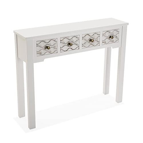 Versa Safira Schmales Möbelstück für den Eingangsbereich oder Flur, Moderner Konsolentisch, mit 4 Schubladen, Maßnahmen (H x L x B) 79 x 25 x 97 cm, Holz, Farbe: Weiß und Braun von Versa
