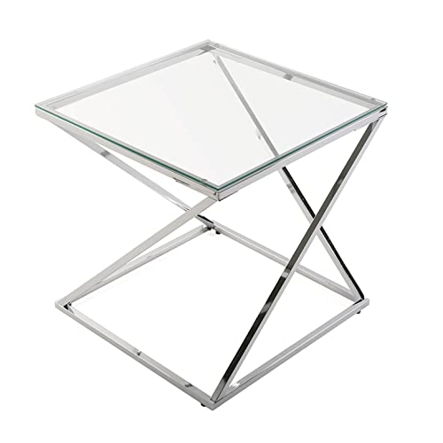 Versa Trento Beistelltisch für das Wohnzimmer, Schlafzimmer oder die Küche. Moderner, niedriger Tisch , , Maßnahmen (H x L x B) 51 x 51 x 51 cm, Glas und Metall, Farbe: Silber von Versa