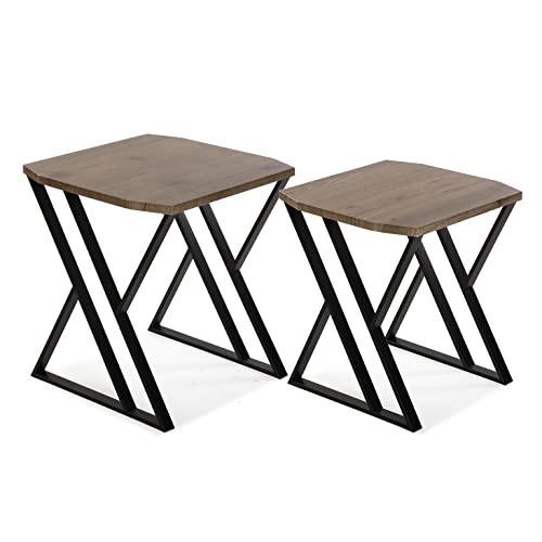 Versa Tulsa Beistelltisch für das Wohnzimmer, Schlafzimmer oder die Küche. Moderner, niedriger Tisch, Satz von 2, Maßnahmen (H x L x B) 50 x 45 x 45 cm, Holz und Metall, Farbe: Braun und Schwarz von Versa