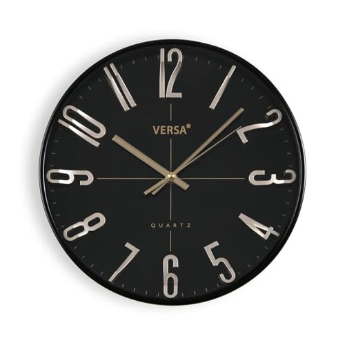 Versa Wanduhr Schwarz Gold Kunststoff Quarz 4,3 x 30 x 30 cm von Versa