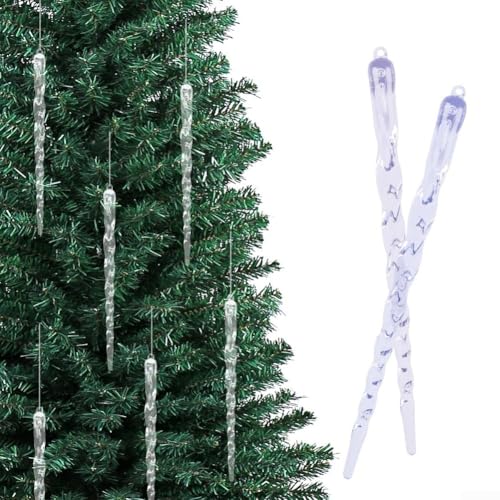 12 Stück Eiszapfen Ornamente klare Kunststoff-Eiszapfen mit Schnur zum Aufhängen, elegante festliche Weihnachtsbaumdekoration für Urlaub, saisonale Winterdekoration, Innen- und Außenbereich (A-S) von VersaGenius