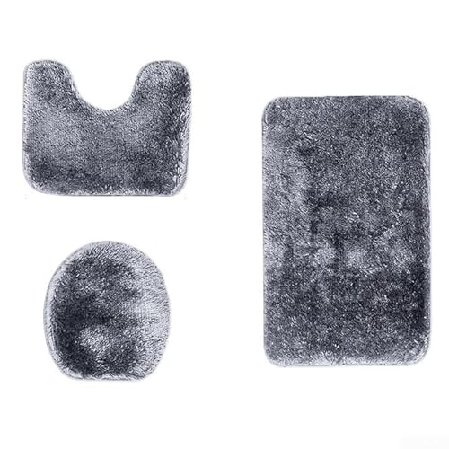 3-teiliges Badematten- und WC-Deckel-Set mit Konturteppich, rutschfestes Design, um Matten an Ort und Stelle zu halten und bequemes Gehen für den täglichen Gebrauch im Badezimmer zu bieten (grau) von VersaGenius
