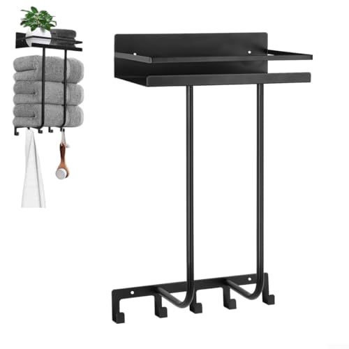 Handtuchhalter Wandmontage Badezimmer Organizer mit Lagerregal Schwarz Eisen Rostfrei Platzsparender Halter für Handtücher Toilettenpapier und Zubehör Modernes Design für kleine Badezimmer Wohnungen Handtuchhalter Wandmontage Badezimmer Organizer mit Lagerregal Schwarz Eisen Rostfrei Platzsparender Halter für Handtücher Toilettenpapier und Zubehör Modernes Design für kleine Badezimmer Wohnungen von VersaGenius