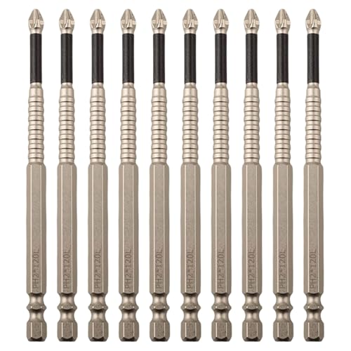 Magnetisches Schraubendreher-Bit-Set, 10 Stück, rutschfest, legierter Stahl, für Elektro- und Handbohrmaschinen, PH2 (120 mm) von VersaGenius