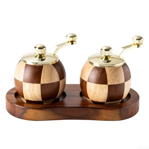 Salz- und Pfeffermühlen-Set aus Holz, handgekröpft, Massivholz, Gewürzglas, Küche, Gewürzmühle (zwei Sets + Boden) von VersaGenius