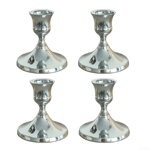 Sammlung von 4 Kerzenhaltern aus Metall für Spitzkerzen, für Hochzeitsempfänge, romantische Abendessen und saisonale Dekoration (Silber (4)) von VersaGenius