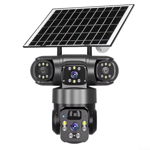 VersaGenius Solarbetriebene WLAN-Überwachungskamera mit 8000 mAh Akku und Dual-Objektiv-Technologie für verbesserte Bewegungserkennung, Vollfarbnacht, PIR-Erkennungssystem, Erkennung bis zu 12 Meter von VersaGenius