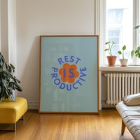 Rest Is Productive Poster | Selbstfürsorge Print Motivationsposter in Buntem Design von VersaPrintsStudio