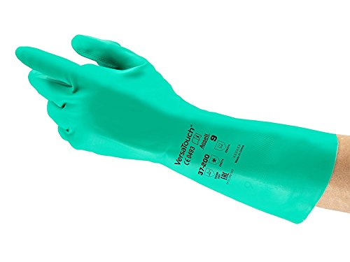Ansell AlphaTec 37-200 Nitril-Handschuhe, Chemikalienschutz-Handschuh, Chemikalien- und Flüssigkeitsschutz, Arbeitshandschuhe Wiederverwendbar, Grün, Größe L (12 Paar) von Ansell