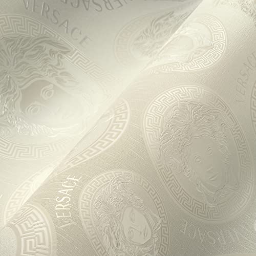 VERSACE WALLPAPER Creme Weiß Luxus Tapete Vliestapete Logo Medusa leicht glänzend 386116 10,05x0,70m Made in Germany von A.S. Création