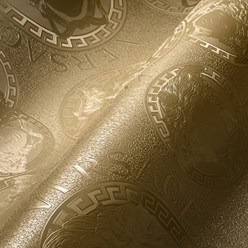 VERSACE WALLPAPER Gold Metallic Luxus Tapete Designer Vliestapete Logo Medusa 384611 10,05x0,70m Made in Germany von A.S. Création